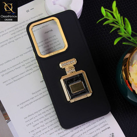 Vivo V25e Cover - Black - New Electroplating Camera Ring  Soft Silicon Case With Shiny Rime Stones Mobile Stand