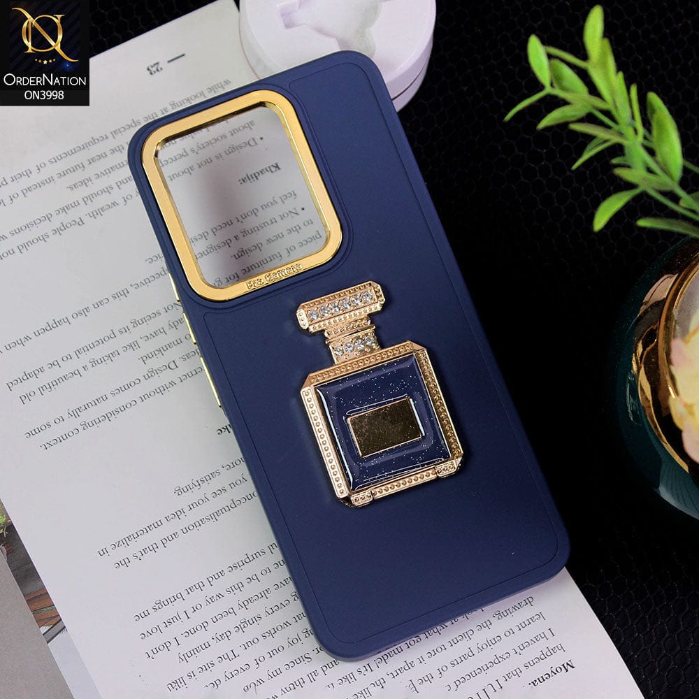 Vivo V25e Cover - Blue - New Electroplating Camera Ring  Soft Silicon Case With Shiny Rime Stones Mobile Stand