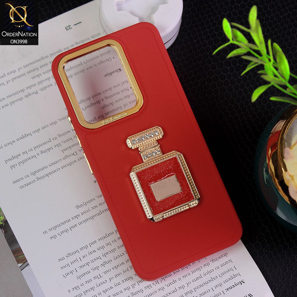 Vivo V25 5G Cover - Red - New Electroplating Camera Ring  Soft Silicon Case With Shiny Rime Stones Mobile Stand
