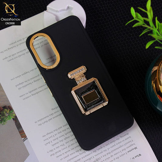 Vivo Y02s Cover - Black - New Electroplating Camera Ring  Soft Silicon Case With Shiny Rime Stones Mobile Stand
