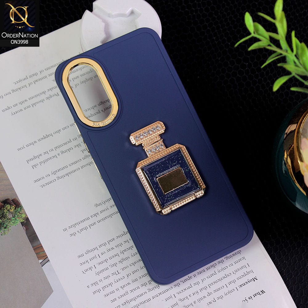 Vivo Y02s Cover - Blue - New Electroplating Camera Ring  Soft Silicon Case With Shiny Rime Stones Mobile Stand