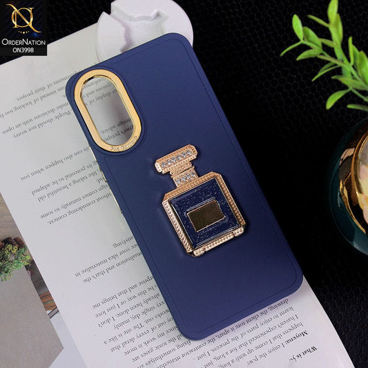 Vivo Y02s Cover - Blue - New Electroplating Camera Ring  Soft Silicon Case With Shiny Rime Stones Mobile Stand