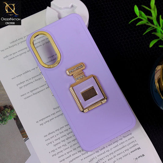 Vivo Y02s Cover - Purple - New Electroplating Camera Ring  Soft Silicon Case With Shiny Rime Stones Mobile Stand