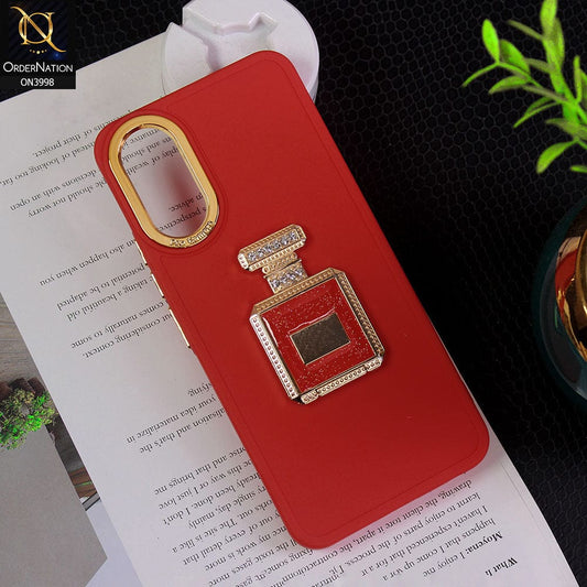 Vivo Y02s Cover - Red - New Electroplating Camera Ring  Soft Silicon Case With Shiny Rime Stones Mobile Stand