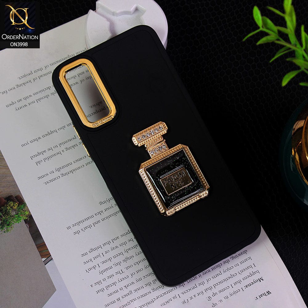 Vivo Y11s Cover - Black - New Electroplating Camera Ring  Soft Silicon Case With Shiny Rime Stones Mobile Stand