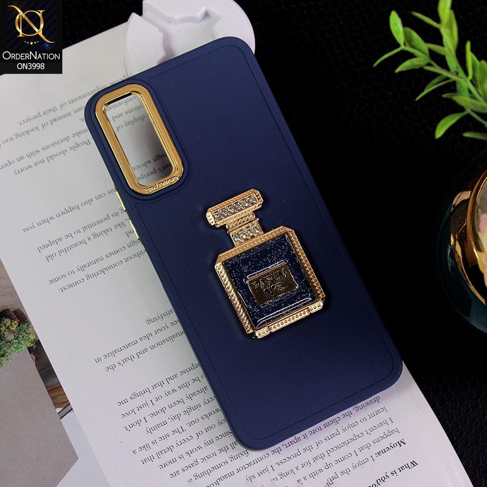 Vivo Y20 Cover - Blue - New Electroplating Camera Ring  Soft Silicon Case With Shiny Rime Stones Mobile Stand