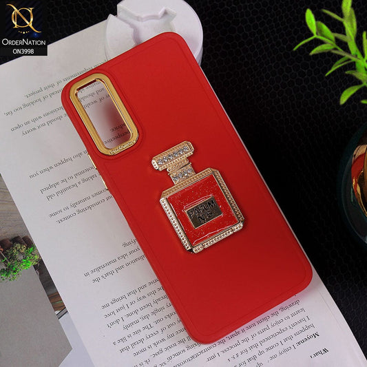 Vivo Y20a Cover - Red - New Electroplating Camera Ring  Soft Silicon Case With Shiny Rime Stones Mobile Stand
