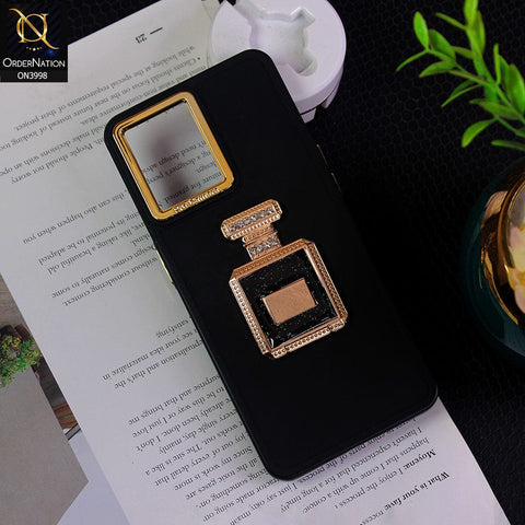 Vivo Y21s Cover - Black - New Electroplating Camera Ring  Soft Silicon Case With Shiny Rime Stones Mobile Stand