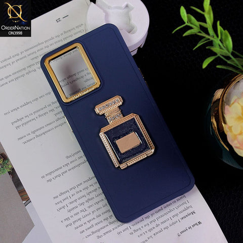 Vivo Y21 Cover - Blue - New Electroplating Camera Ring  Soft Silicon Case With Shiny Rime Stones Mobile Stand