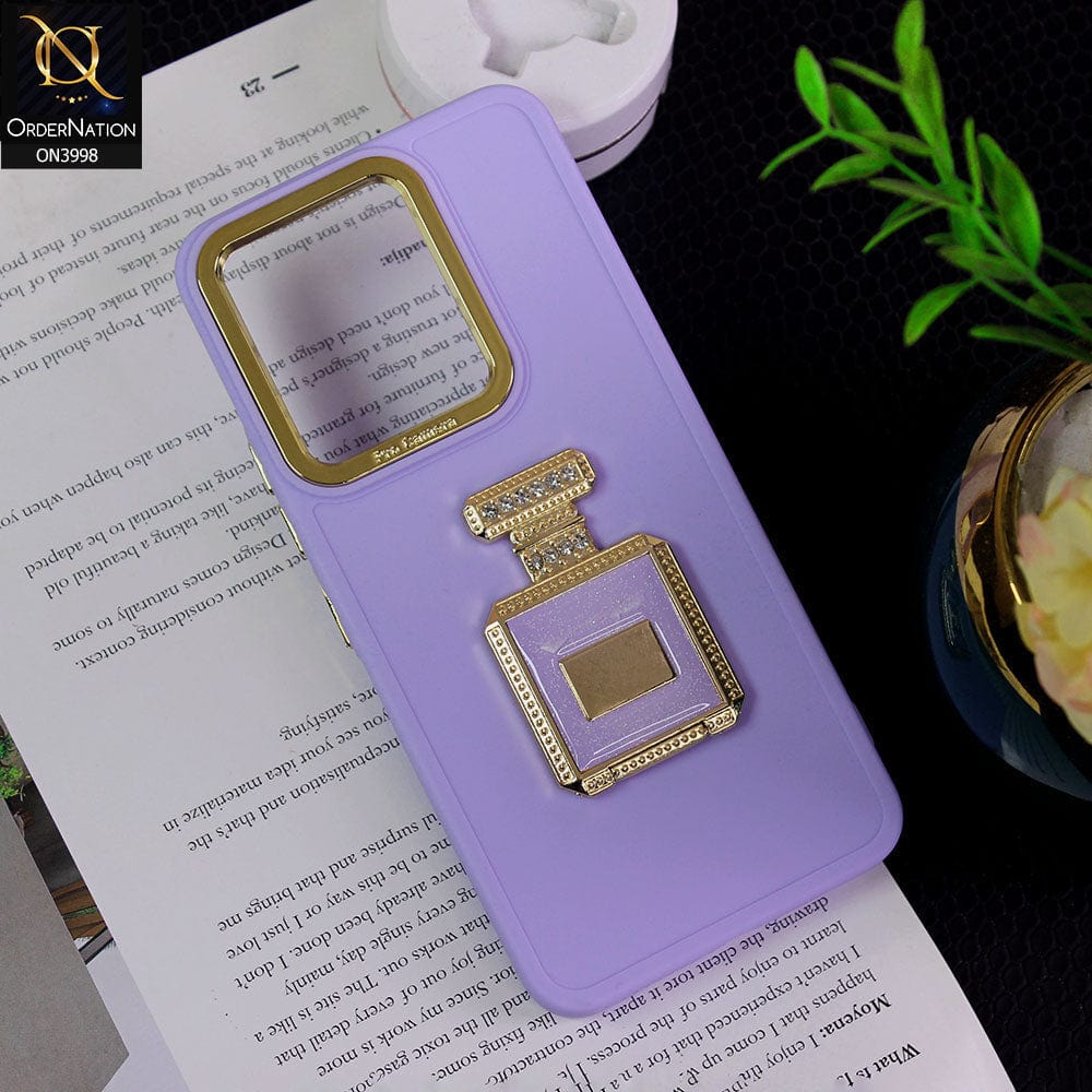 Vivo Y35 Cover - Purple - New Electroplating Camera Ring  Soft Silicon Case With Shiny Rime Stones Mobile Stand