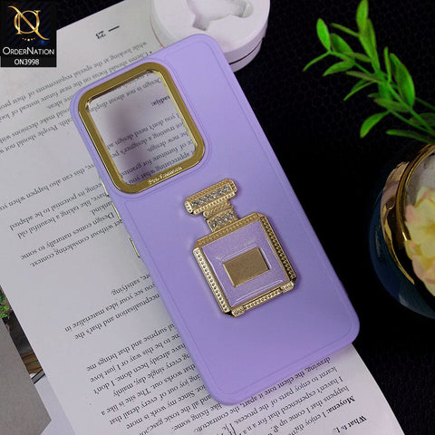 Vivo Y55 4G Cover - Purple - New Electroplating Camera Ring  Soft Silicon Case With Shiny Rime Stones Mobile Stand