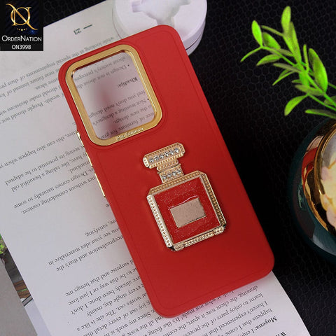 Vivo Y55 4G Cover - Red - New Electroplating Camera Ring  Soft Silicon Case With Shiny Rime Stones Mobile Stand