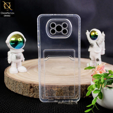 Xiaomi Poco X3 Cover - Transparent - Soft 4D Design Smart Pocket Card Holder Transparent Clear Soft Case
