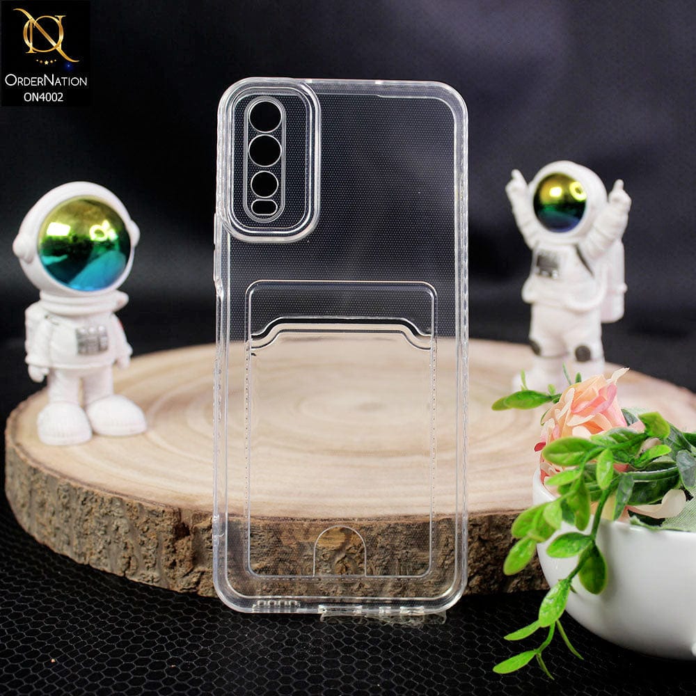 Vivo Y20s Cover - Transparent - Soft 4D Design Smart Pocket Card Holder Transparent Clear Soft Case