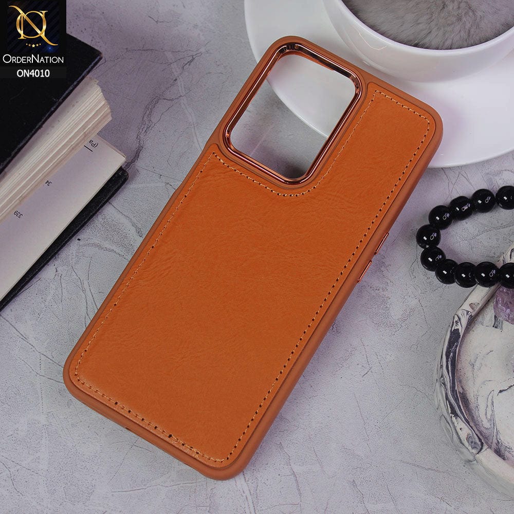 Oppo A57 5G Cover - Mustard - New Electroplated Camera Ring Leather Texture Soft Silicone Case