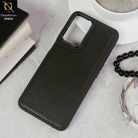 Oppo K10 Cover - Black - New Electroplated Camera Ring Leather Texture Soft Silicone Case