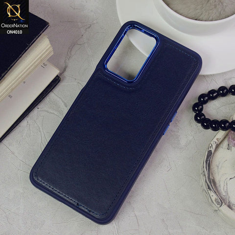 Realme 9i Cover - Blue - New Electroplated Camera Ring Leather Texture Soft Silicone Case
