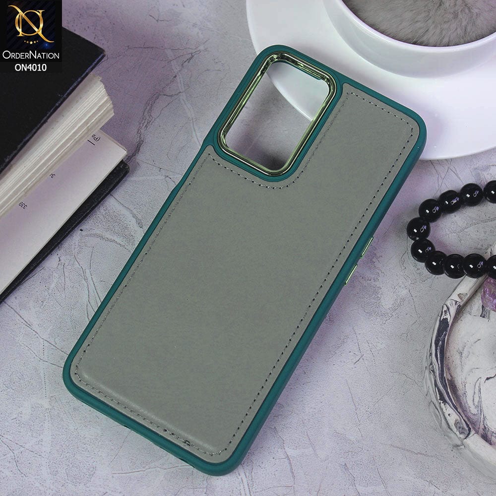 Oppo A36 Cover - Green - New Electroplated Camera Ring Leather Texture Soft Silicone Case