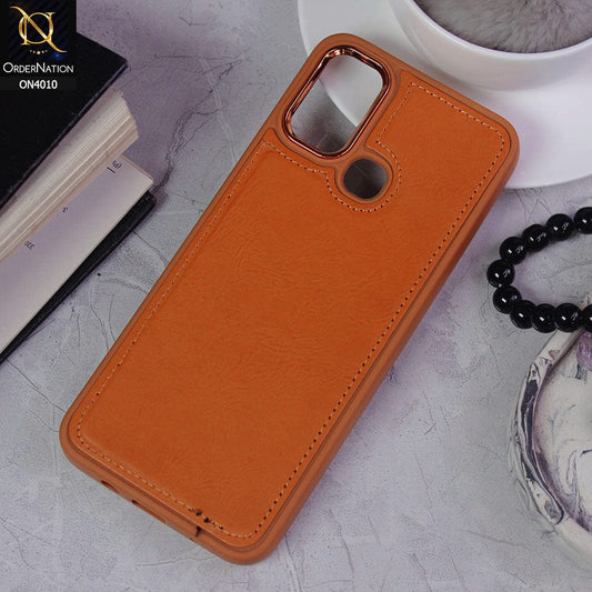 Infinix Hot 9 Play Cover - Mustard - New Electroplated Camera Ring Leather Texture Soft Silicone Case