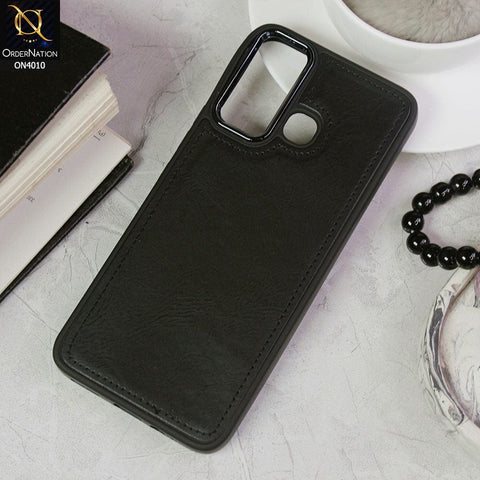 Infinix Hot 12 Play Cover - Black - New Electroplated Camera Ring Leather Texture Soft Silicone Case