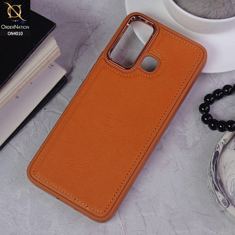 Infinix Hot 12 Play Cover - Mustard - New Electroplated Camera Ring Leather Texture Soft Silicone Case