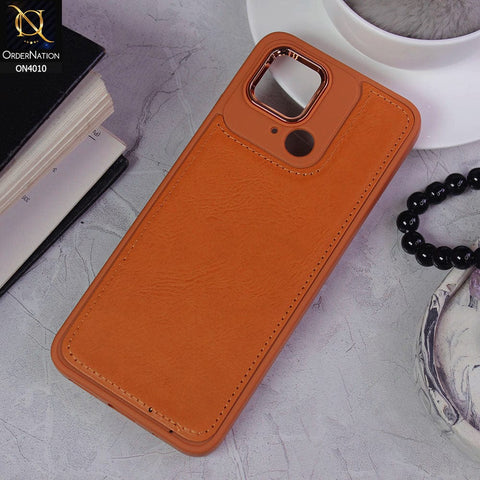 Xiaomi Redmi 10C Cover - Mustard - New Electroplated Camera Ring Leather Texture Soft Silicone Case