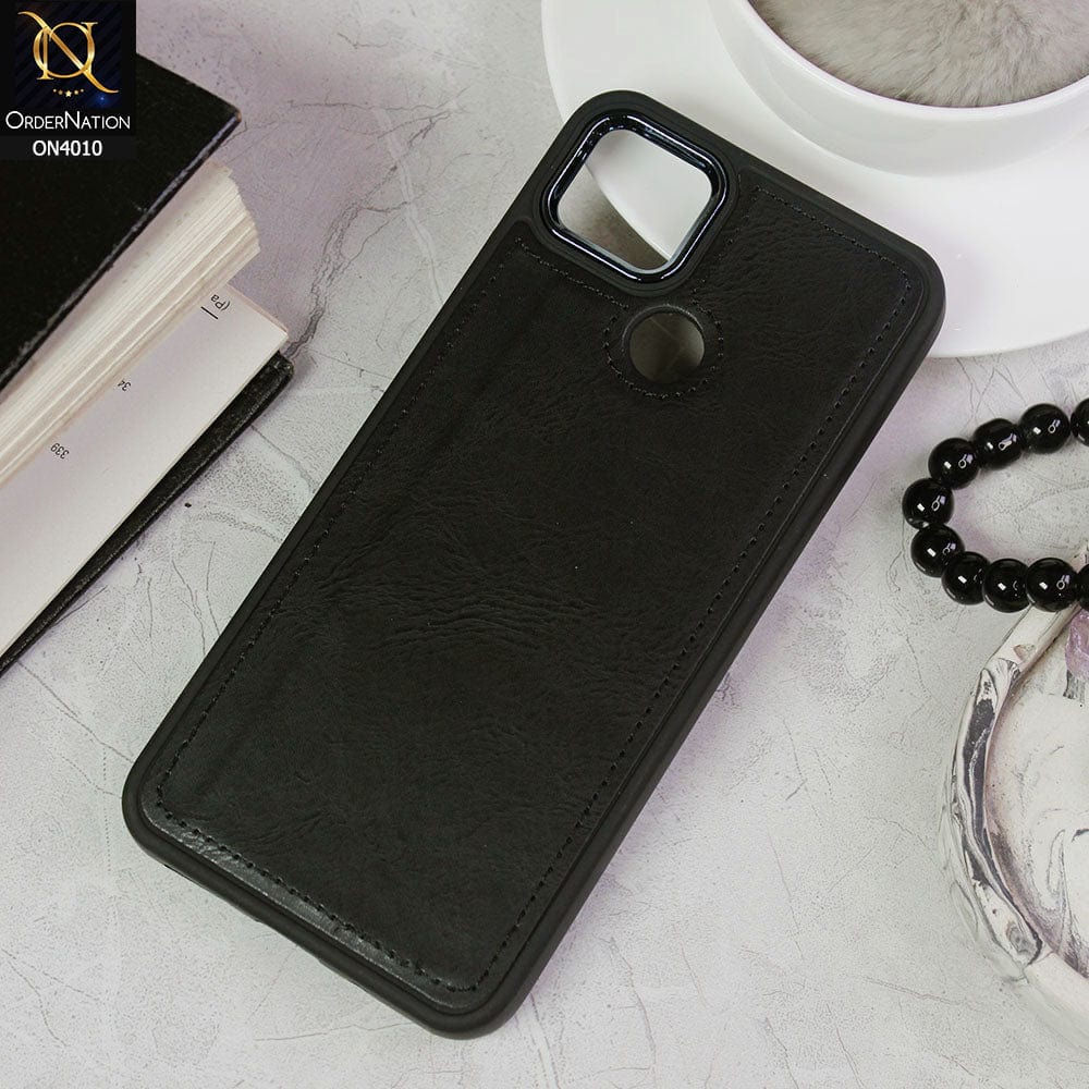 Xiaomi Redmi 10A Cover - Black - New Electroplated Camera Ring Leather Texture Soft Silicone Case