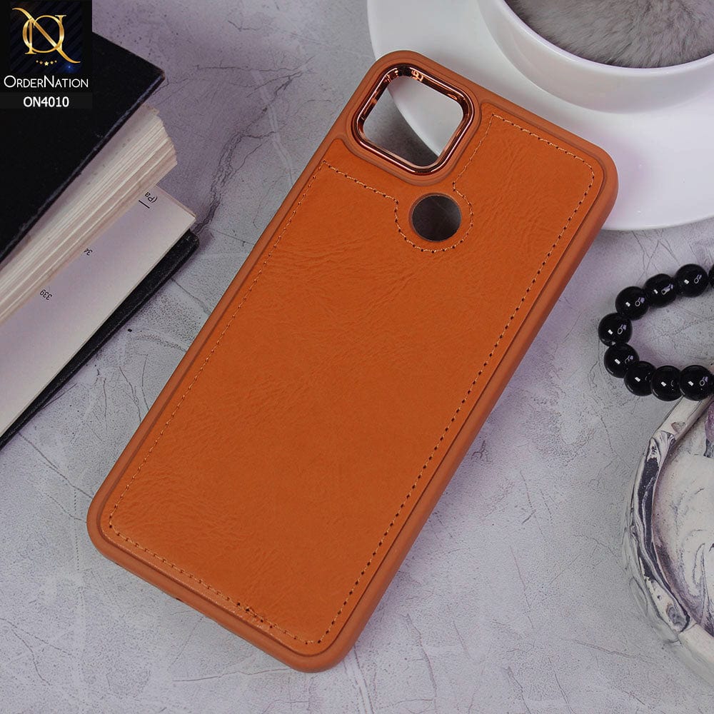 Xiaomi Redmi 10A Cover - Mustard - New Electroplated Camera Ring Leather Texture Soft Silicone Case