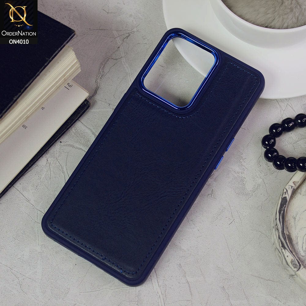 Oppo Reno 7 4G Cover - Blue - New Electroplated Camera Ring Leather Texture Soft Silicone Case