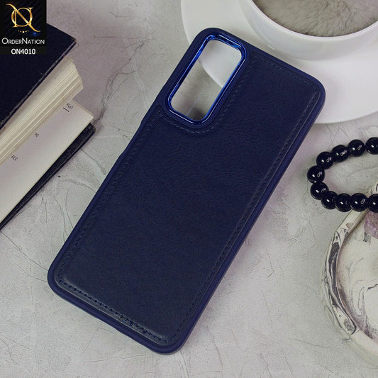 Vivo Y12s Cover - Blue - New Electroplated Camera Ring Leather Texture Soft Silicone Case