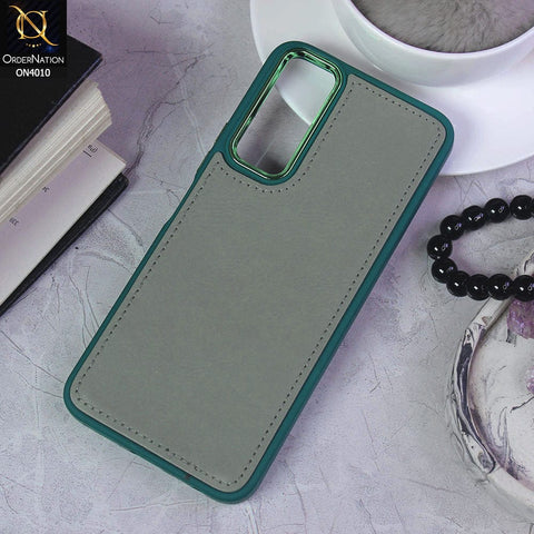 Vivo Y12s Cover - Green - New Electroplated Camera Ring Leather Texture Soft Silicone Case