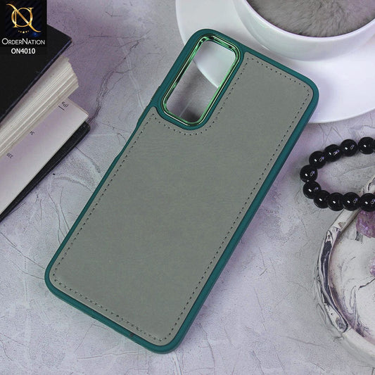 Vivo Y11s Cover - Green - New Electroplated Camera Ring Leather Texture Soft Silicone Case