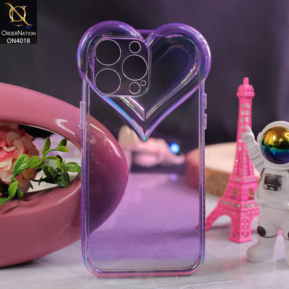 iPhone 13 Pro Cover - Purple - New 3D Love Heart Camera Bumper  Frame Protective Soft Case
