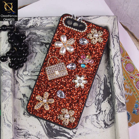 Oppo A12e Cover - Red - New Bling Bling Sparkle 3D Flowers Shiny Glitter Texture Protective Case