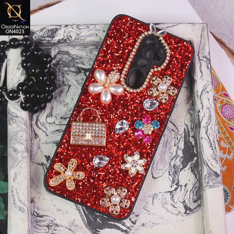 Oppo A9 2020 Cover - Red - New Bling Bling Sparkle 3D Flowers Shiny Glitter Texture Protective Case