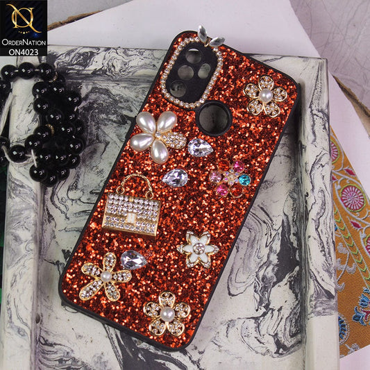 Oppo A53 Cover - Red - New Bling Bling Sparkle 3D Flowers Shiny Glitter Texture Protective Case