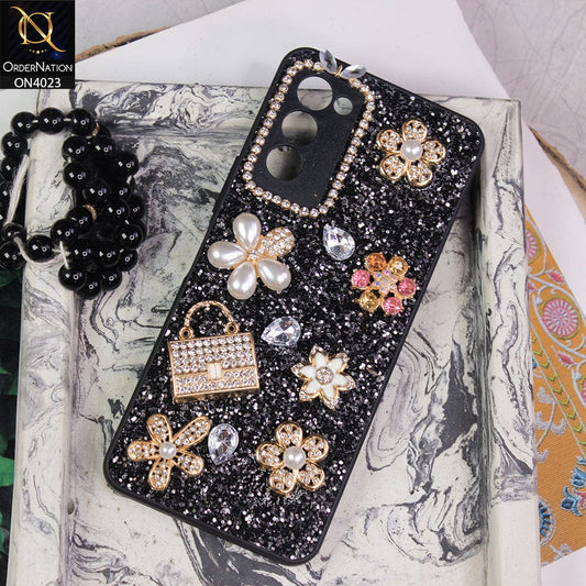 Tecno Camon 18P Cover - Black - New Bling Bling Sparkle 3D Flowers Shiny Glitter Texture Protective Case