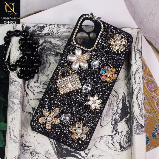 Tecno Camon 19 Neo Cover - Black - New Bling Bling Sparkle 3D Flowers Shiny Glitter Texture Protective Case