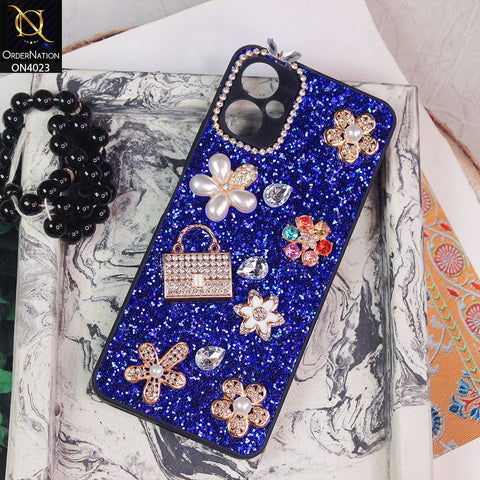 Tecno Camon 19 Neo Cover - Blue - New Bling Bling Sparkle 3D Flowers Shiny Glitter Texture Protective Case