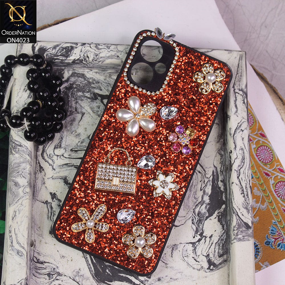 Tecno Camon 19 Neo Cover - Red - New Bling Bling Sparkle 3D Flowers Shiny Glitter Texture Protective Case