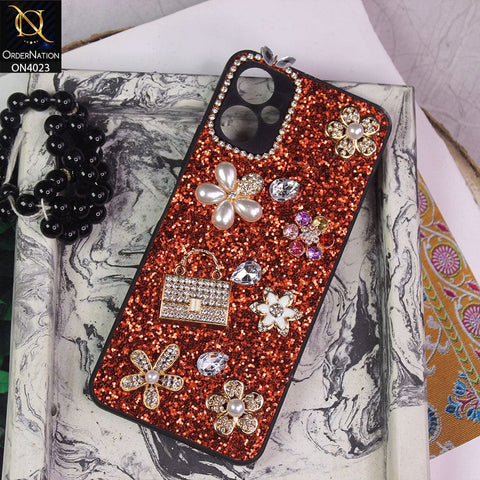 Tecno Camon 19 Neo Cover - Red - New Bling Bling Sparkle 3D Flowers Shiny Glitter Texture Protective Case