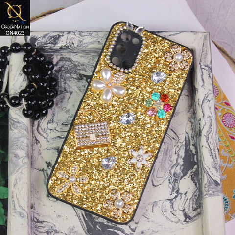 Infinix Smart 5 Cover - Golden - New Bling Bling Sparkle 3D Flowers Shiny Glitter Texture Protective Case