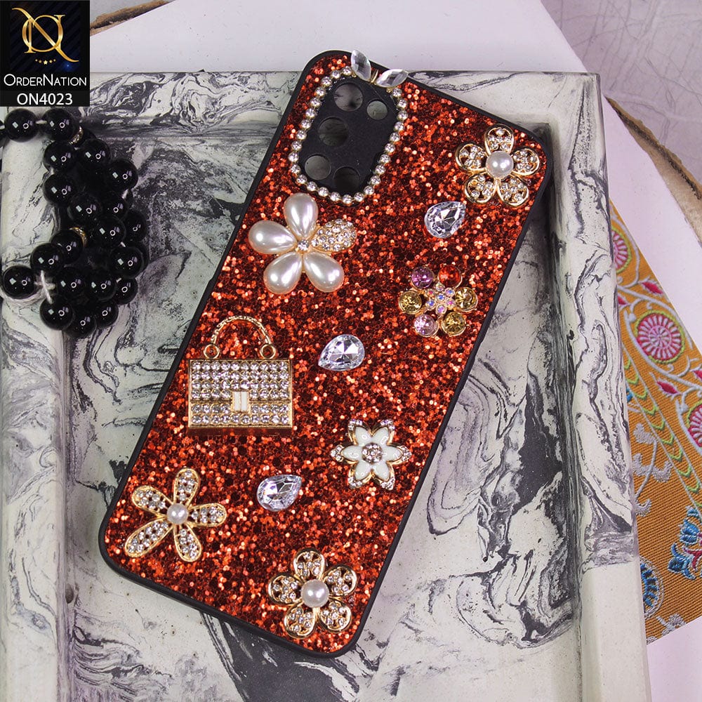 Infinix Smart 5 Cover - Red - New Bling Bling Sparkle 3D Flowers Shiny Glitter Texture Protective Case