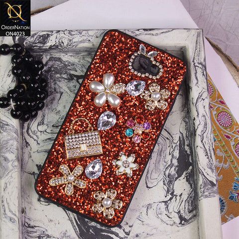 Samsung Galaxy J7 Prime Cover - Red - New Bling Bling Sparkle 3D Flowers Shiny Glitter Texture Protective Case