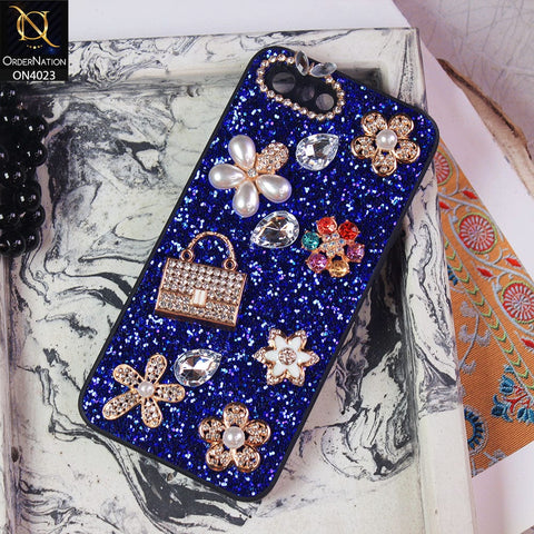 Oppo A1k Cover - Blue - New Bling Bling Sparkle 3D Flowers Shiny Glitter Texture Protective Case