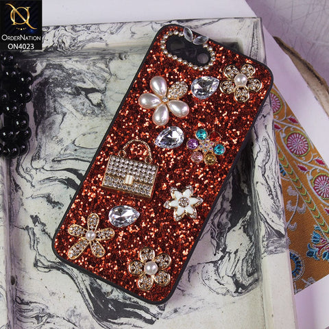 Oppo A1k Cover - Red - New Bling Bling Sparkle 3D Flowers Shiny Glitter Texture Protective Case