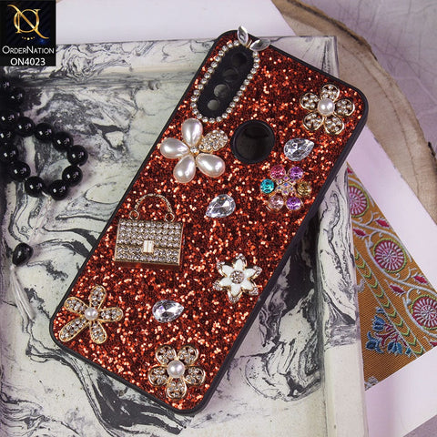 Oppo A8 Cover - Red - New Bling Bling Sparkle 3D Flowers Shiny Glitter Texture Protective Case