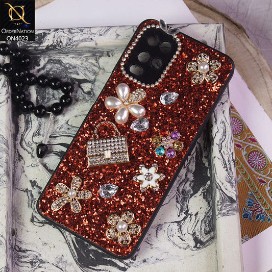 Oppo A54 4G Cover - Red - New Bling Bling Sparkle 3D Flowers Shiny Glitter Texture Protective Case