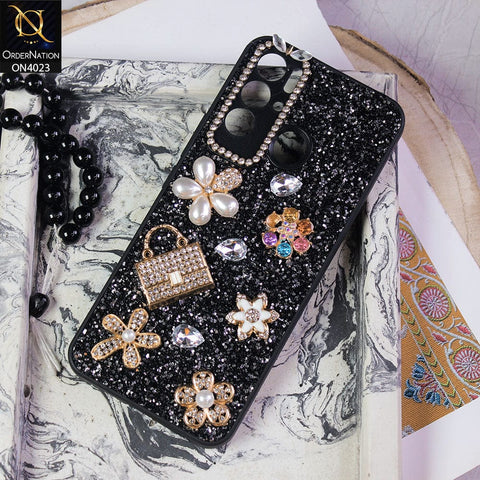 Tecno Pova Neo Cover - Black - New Bling Bling Sparkle 3D Flowers Shiny Glitter Texture Protective Case