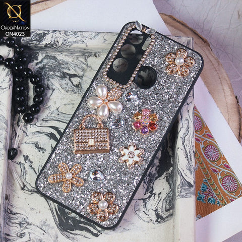 Tecno Pova Neo Cover - Silver - New Bling Bling Sparkle 3D Flowers Shiny Glitter Texture Protective Case